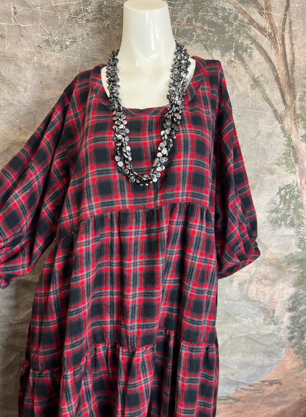 5543 Baby Doll Flannel Top-RED PLAID