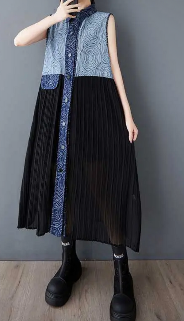 0709 Pleated Vest Denim Duster
