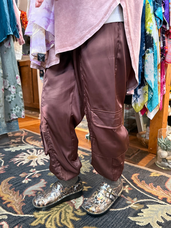 3696 Charmeuse Satin Cargo Pant-Brown