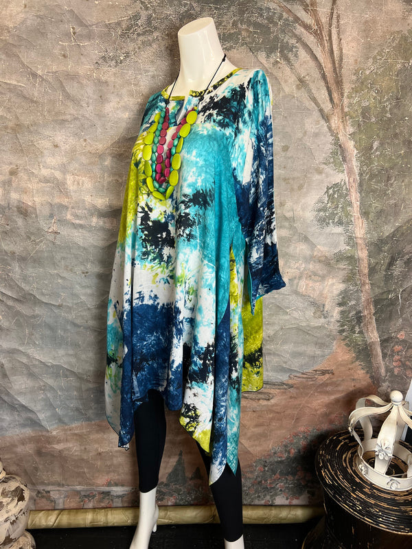 7063V Block Dyed Justly Top-TURQ MIX