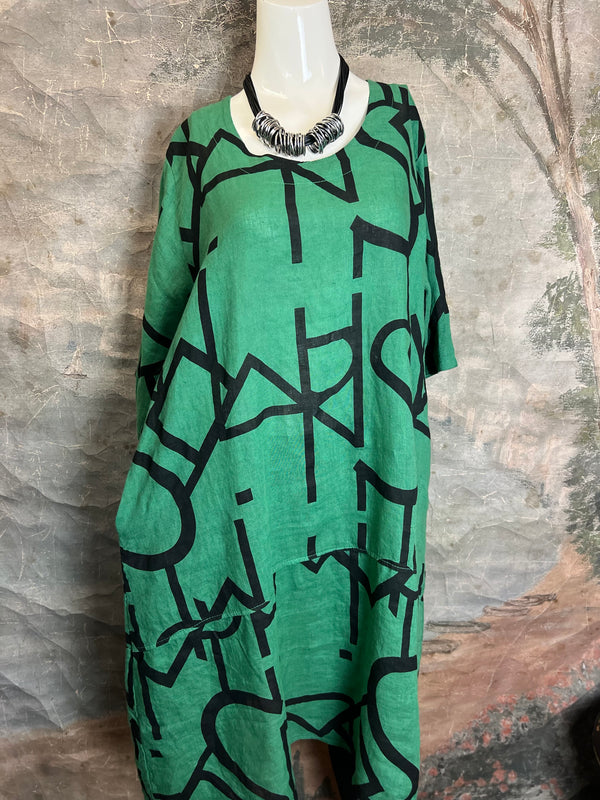 91470 S/Slv Tunic Letter Dress-GUCCI GREEN