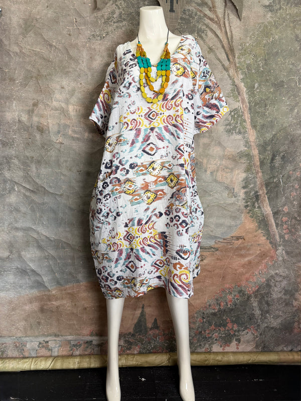 90847 Paint Splotch Print Dress-White