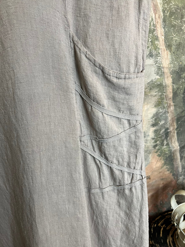 31173GN Linen Tape Accent Dress-Taupe