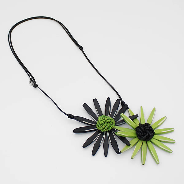 S25 Amaya Double Flower Necklace-Blk/Green