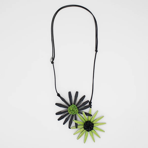 S25 Amaya Double Flower Necklace-Blk/Green