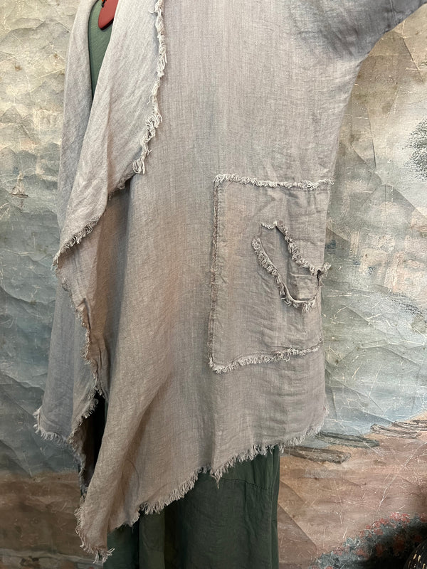 31037 Linen Frayed Midi Duster