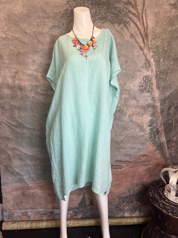 DDY670 Embroidered Boxy Dress-Jade