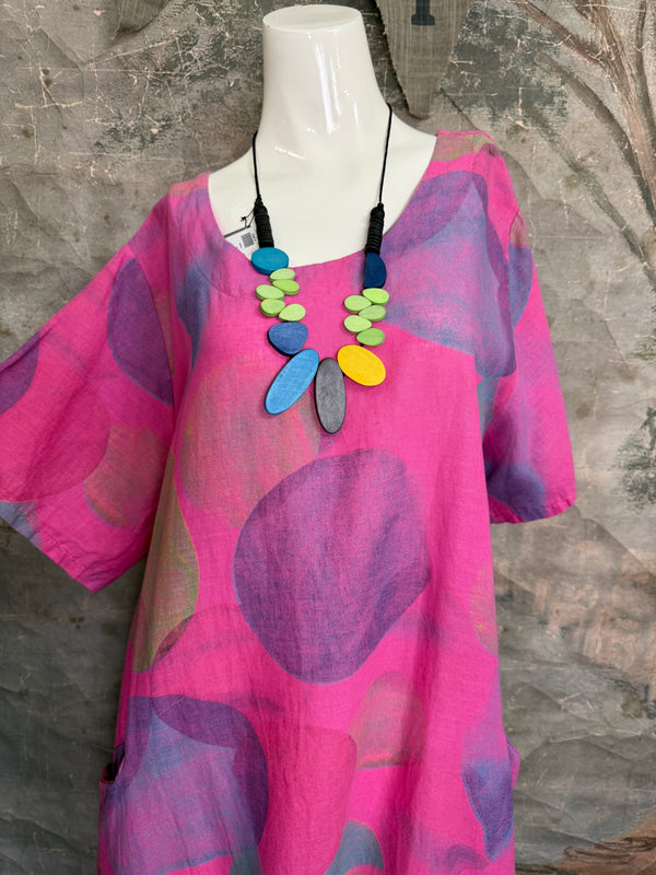 90847C Painterly Bubbles Dress-Fuchsia