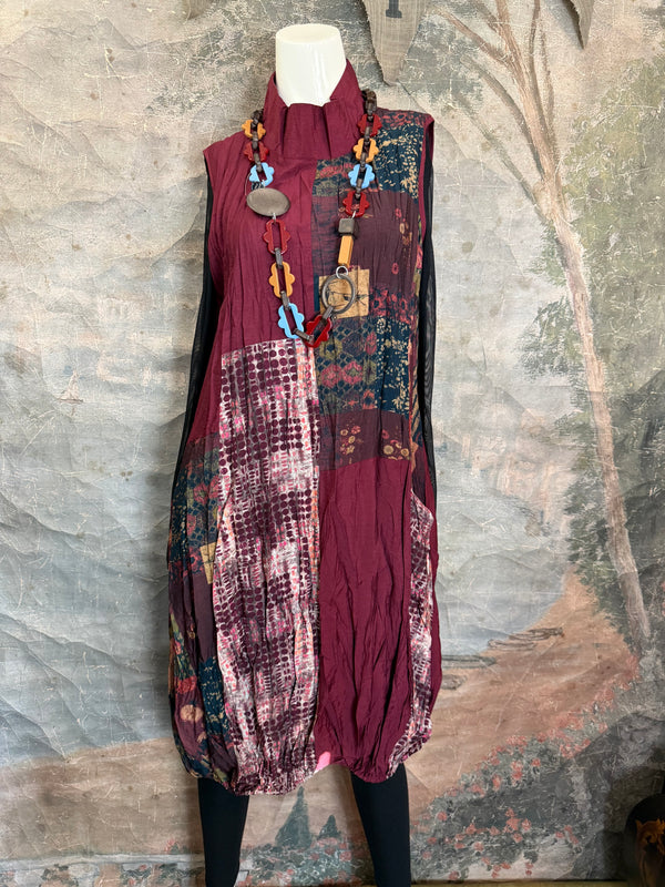 25532 Crushed Mockneck Dress-Wine