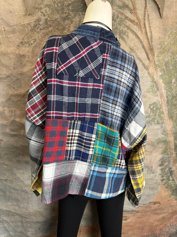 5572-Short Flannel Patchwork Duster-C