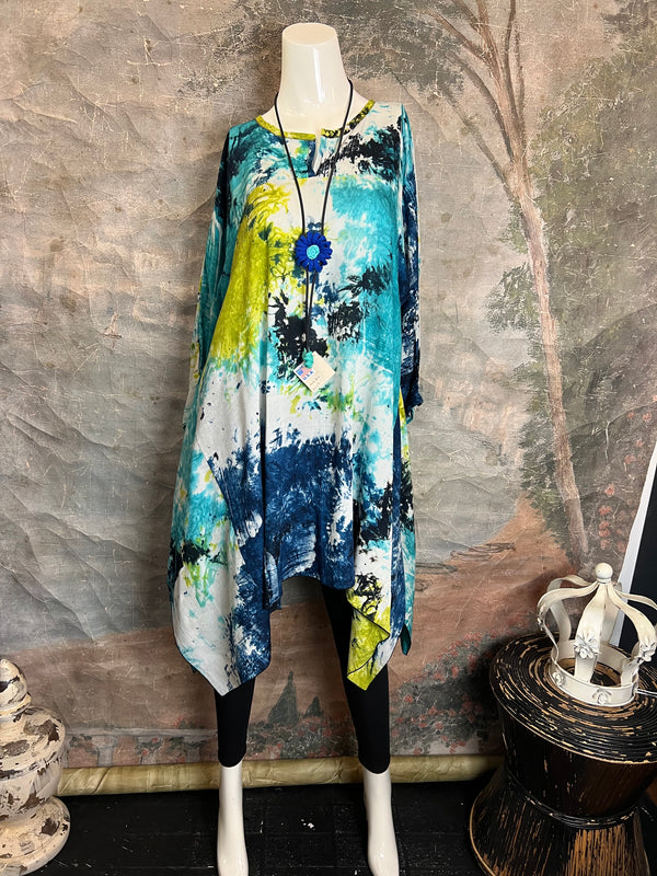 7063V Block Dyed Justly Top-TURQ MIX