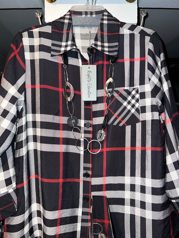 Shana Apparel 24511 Plaid BF Shirt-Black