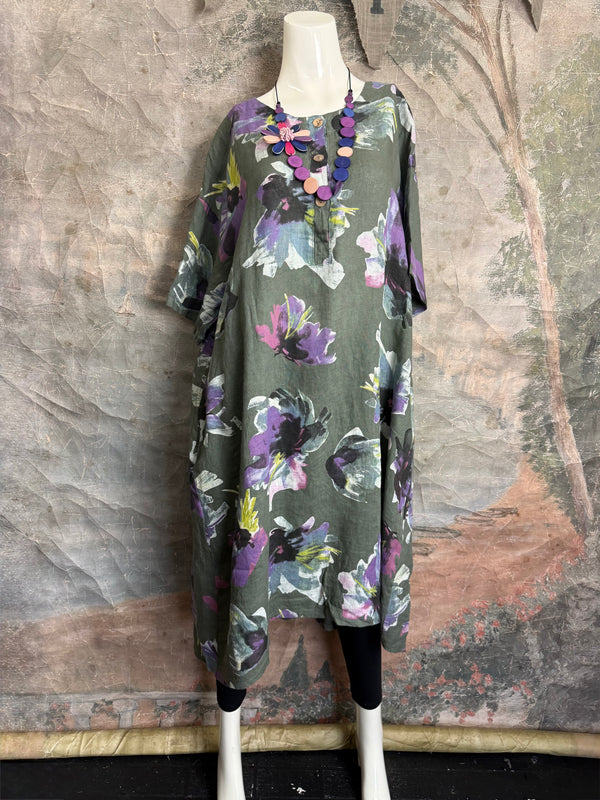 91877-52 Artful Bloom Dress-Olive