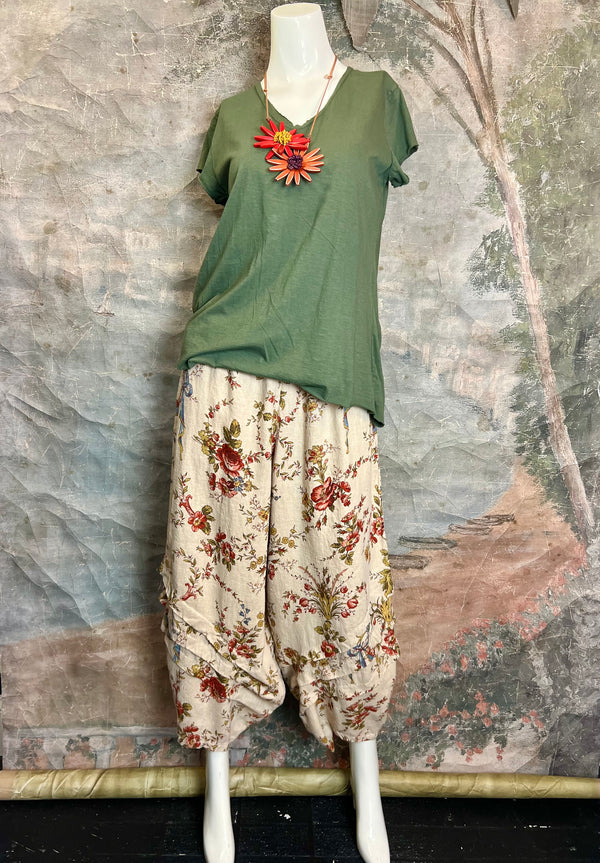 5516 Kristie Linen Tuck Pant-Victorian Rose