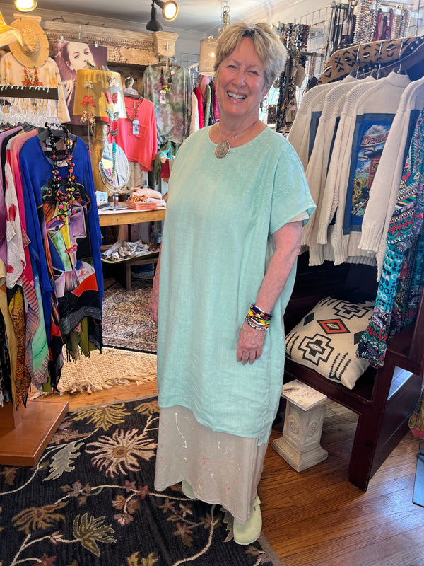 DDY670 Embroidered Boxy Dress-Jade
