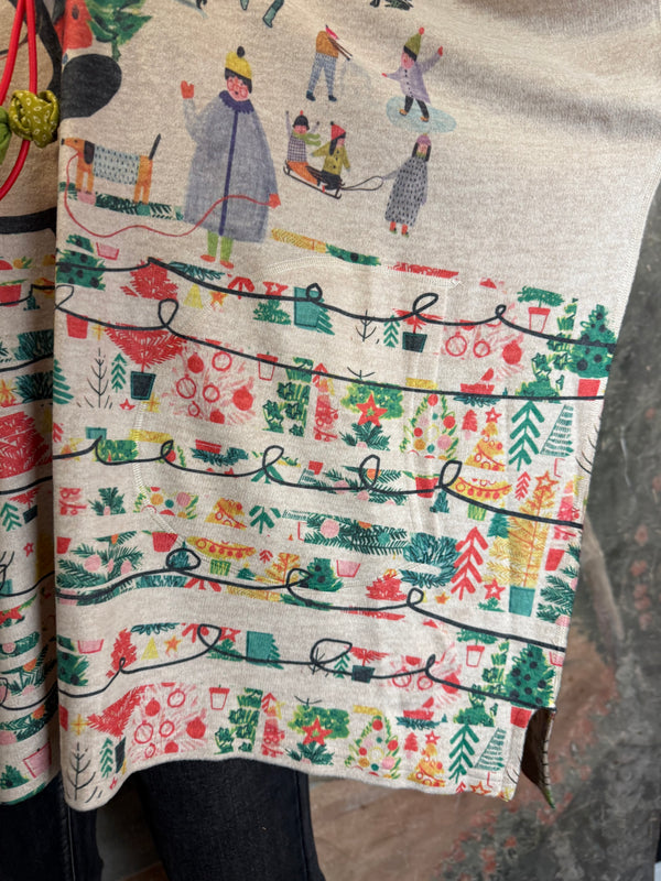 T1097 Cowlneck Dolman Slv Top-Howliday Greetings