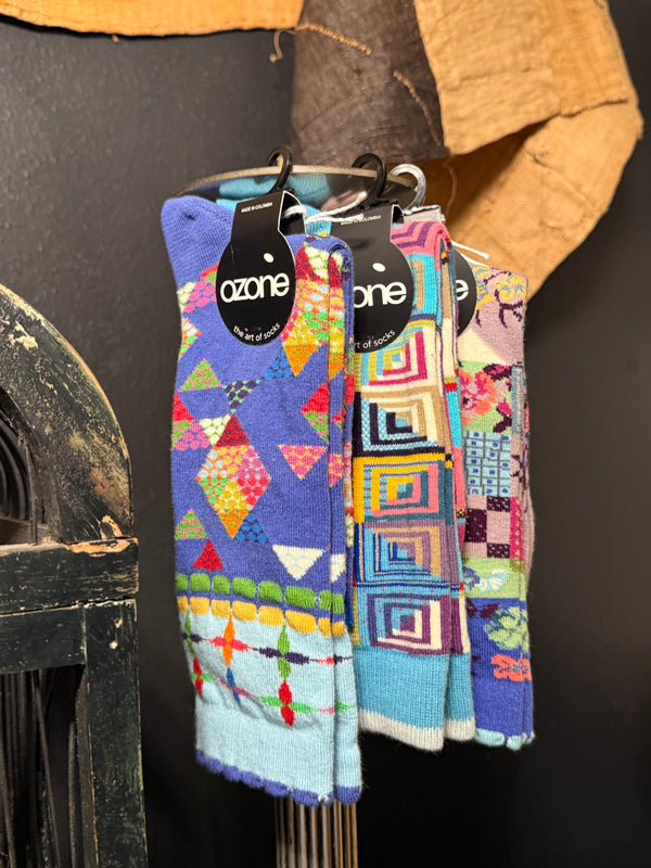 WW13 American Quilt Socks-Log Cabin Turquoise