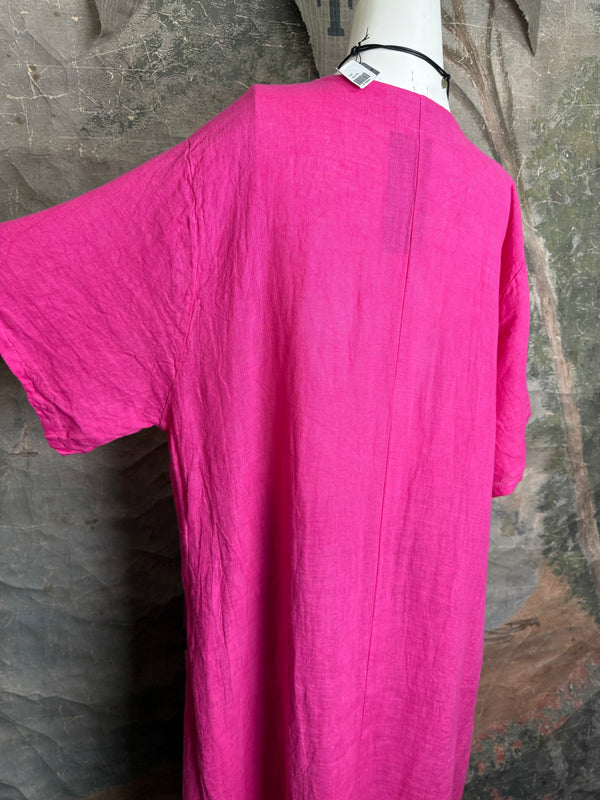 90617P-23 Linen Paint Dress-Fuchsia