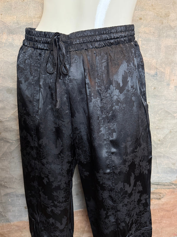5673 Satin Jacquard Joggers-Black