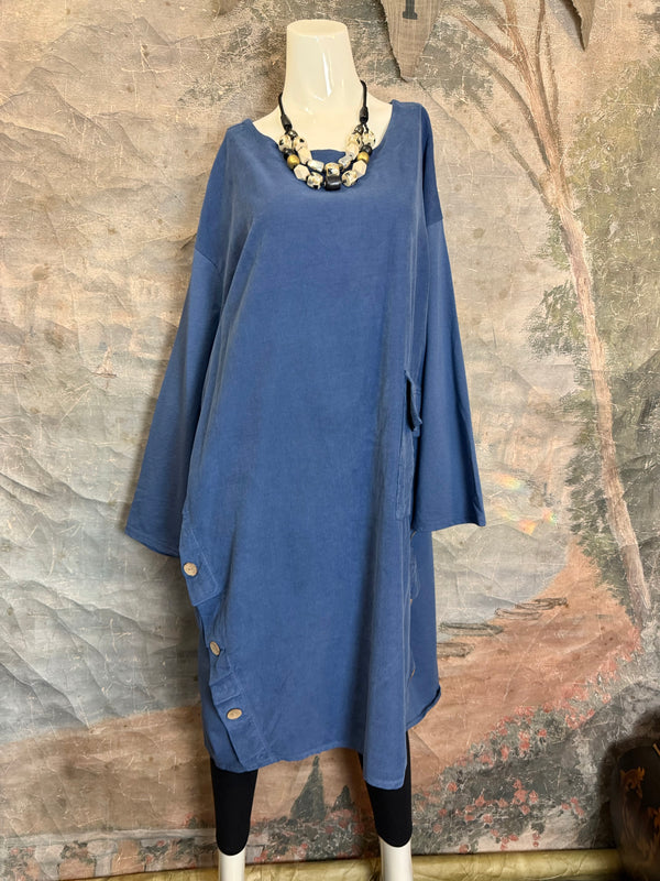 91805 Corduroy Button Dress-Denim