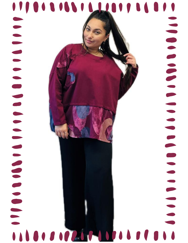 91865 Artsy Patch Pullover-Bordeaux