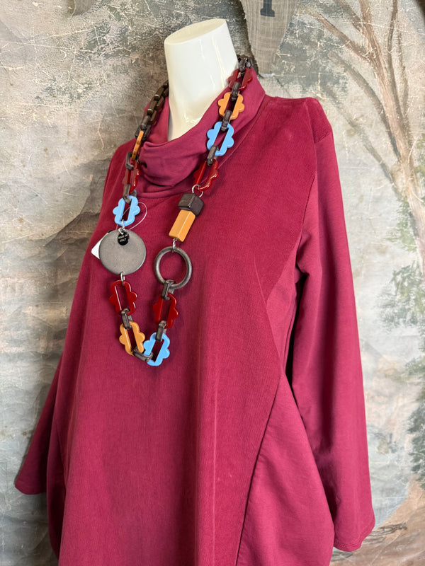 6512AU Cowlneck Bubble Dress-Wine