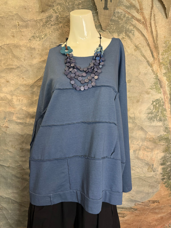 92052 Vintage Pullov Sweatshirt Top-Denim Blue