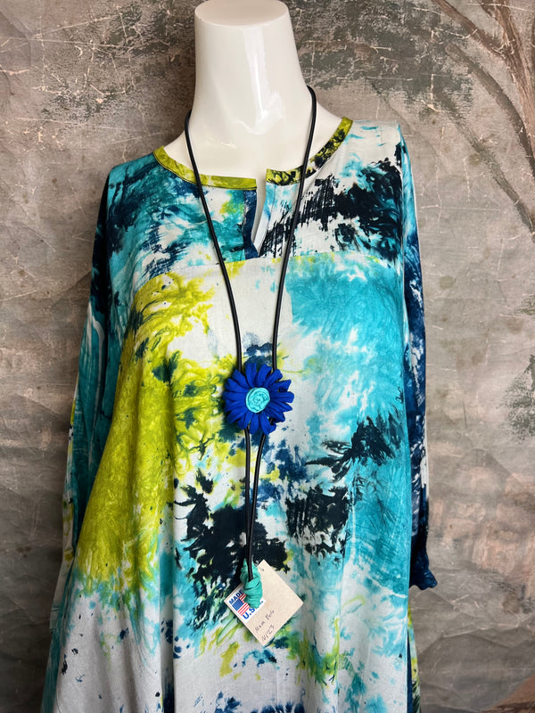 7063V Block Dyed Justly Top-TURQ MIX