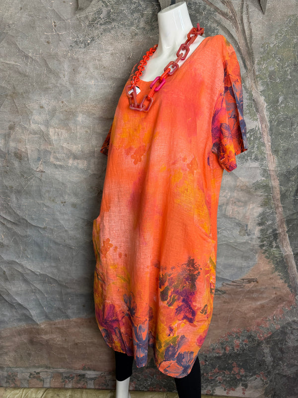 90847P Painted Presence Dress-Coral Orange