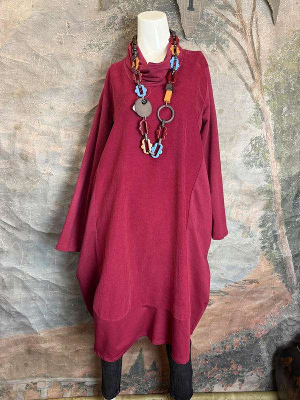 6512AU Cowlneck Bubble Dress-Wine