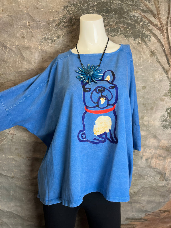 T1388C One Size Dolman Slv Tee-Frenchie/Blue