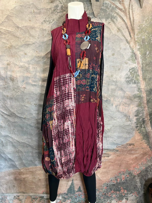 25532 Crushed Mockneck Dress-Wine