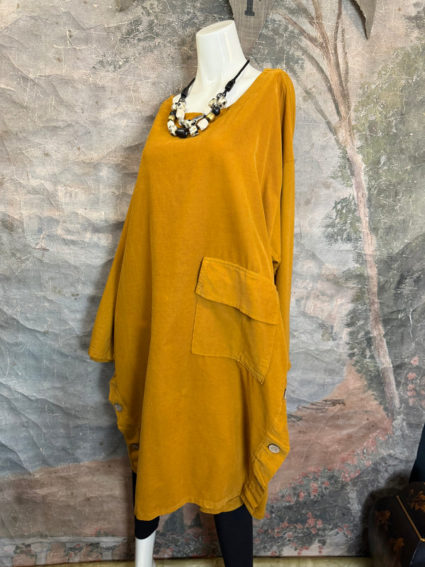 91805 Corduroy Button Dress-Mustard