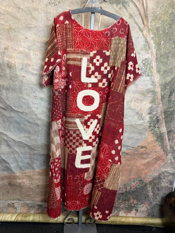 782 High Low Linen Tunic Top-Red/LOVE