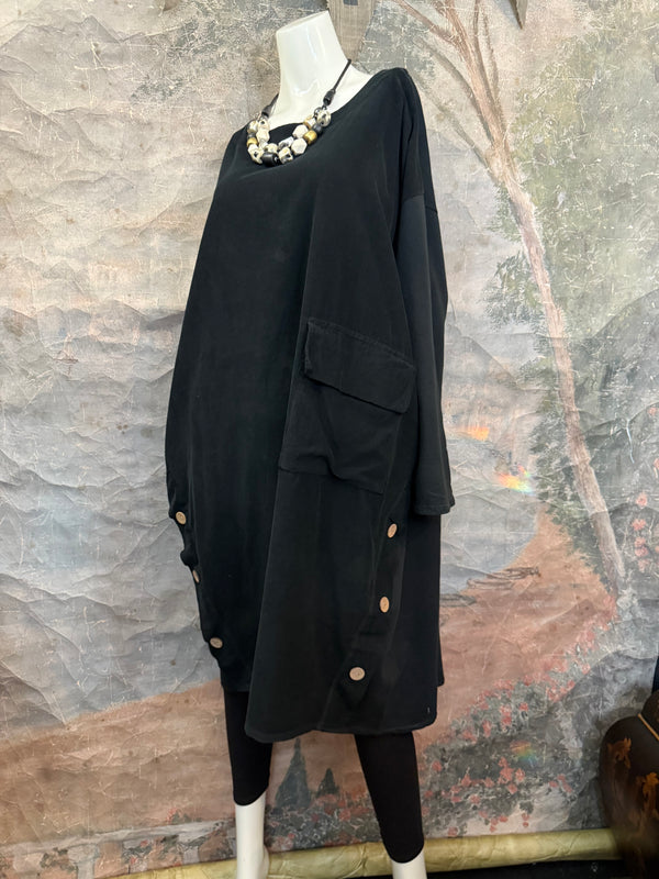 91805 Corduroy Button Dress-Black