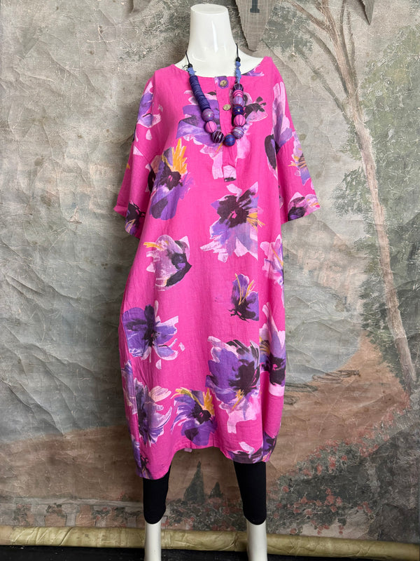 91877-52 Artful Bloom Dress-Fuchsia