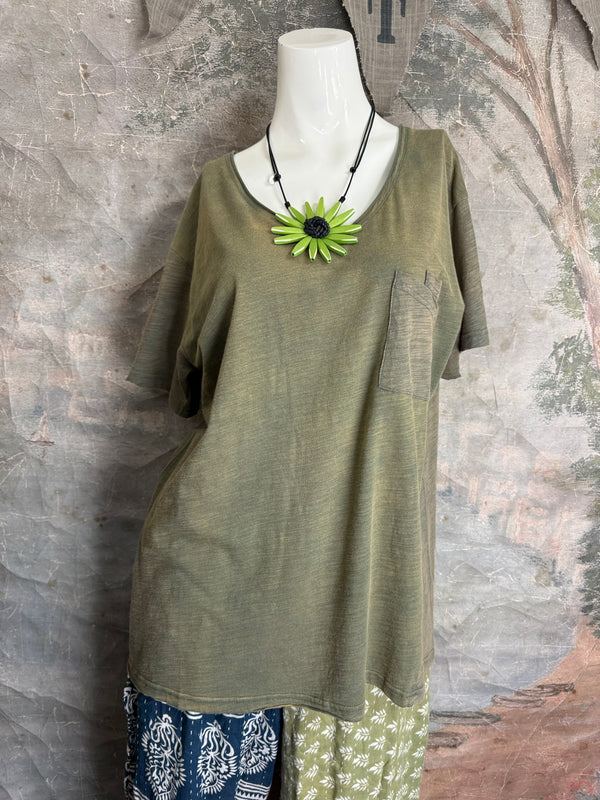 JG- Moon Dance V-Neck Tee-Vintage Moss