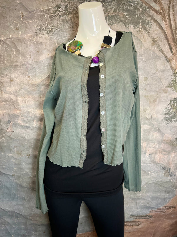 8445 Tulle Cropped Cardigan-Clay
