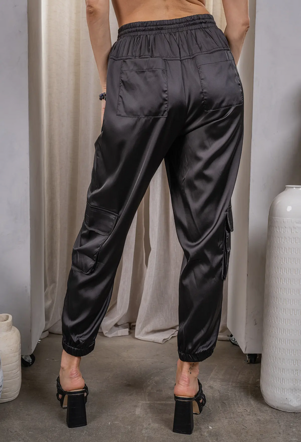 3696 Charmeuse Satin Cargo Pant-Brown