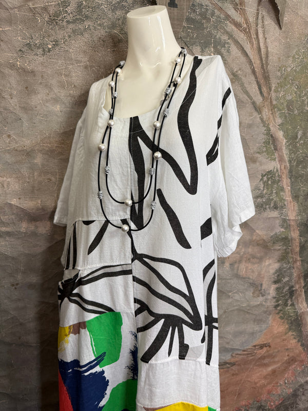 90617P-23 Linen Paint Dress-White