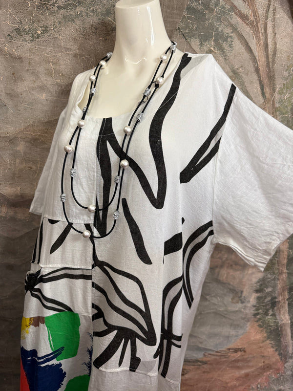 90617P-23 Linen Paint Dress-White