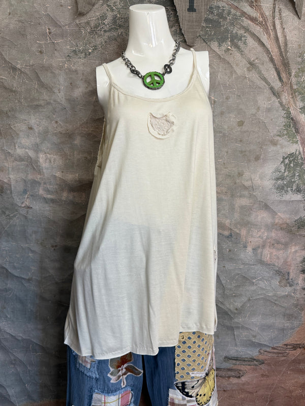 PL-RE110 Raw Lace Cami Tank-Cream