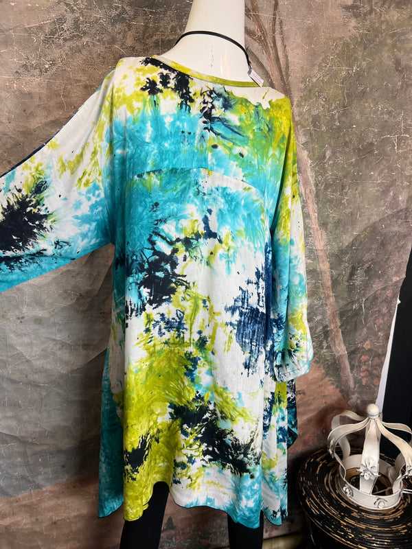 7063V Block Dyed Justly Top-TURQ MIX