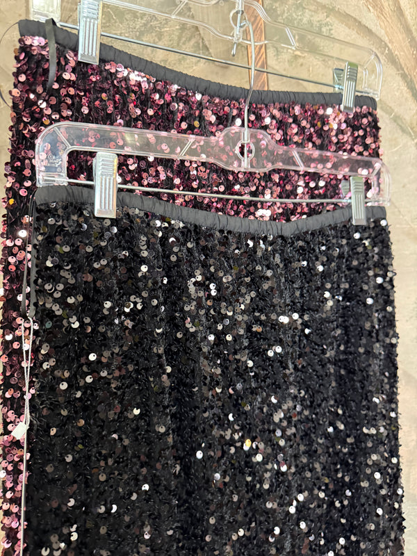 TF-7139 Sequin Pull-on Skirt-Black