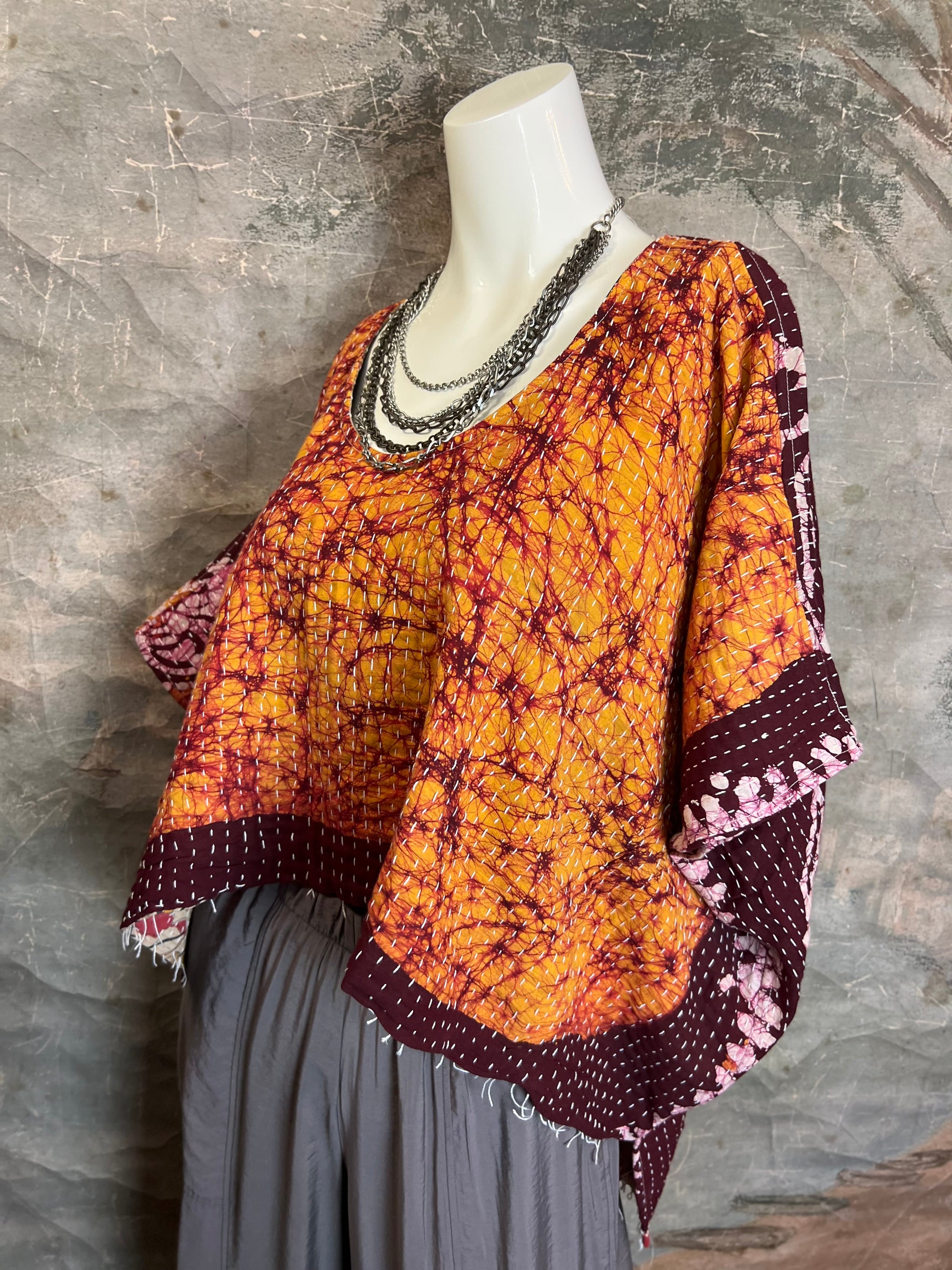 Kantha Mini Top OrangeRed Boho