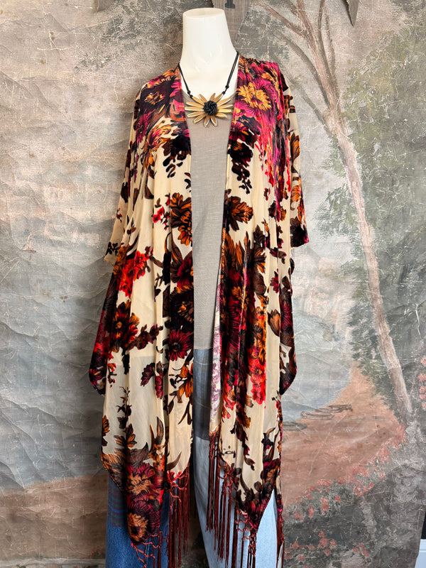 5824 Burnt Velvet Floral Kimono