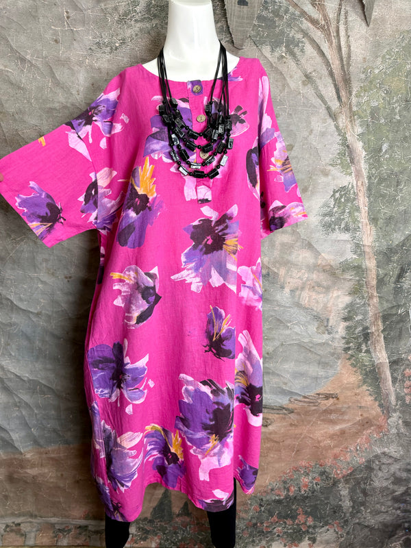91877-52 Artful Bloom Dress-Fuchsia