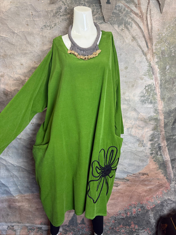 90847 Corduroy Sunflower Dress-Kiwi