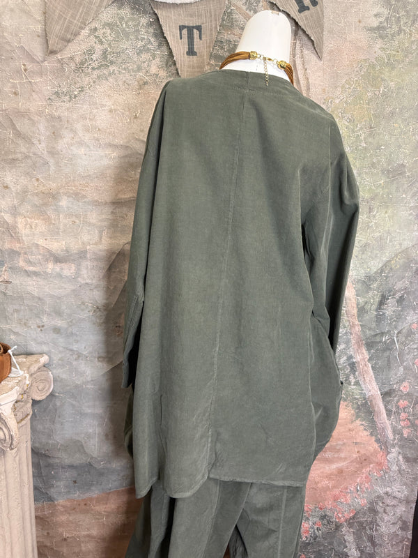91983A-62 Buttoned Stitch Tunic-Olive