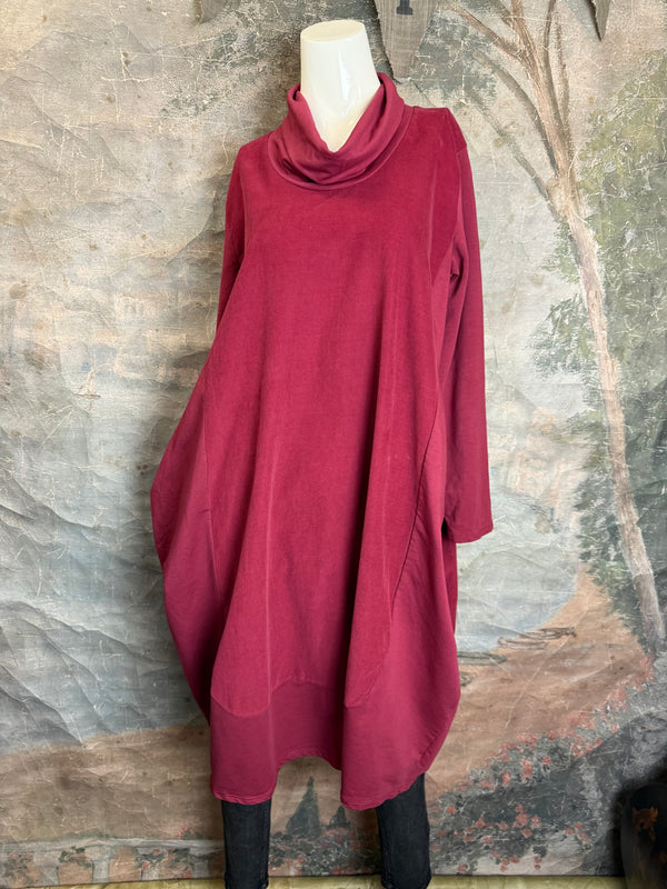 6512AU Cowlneck Bubble Dress-Wine